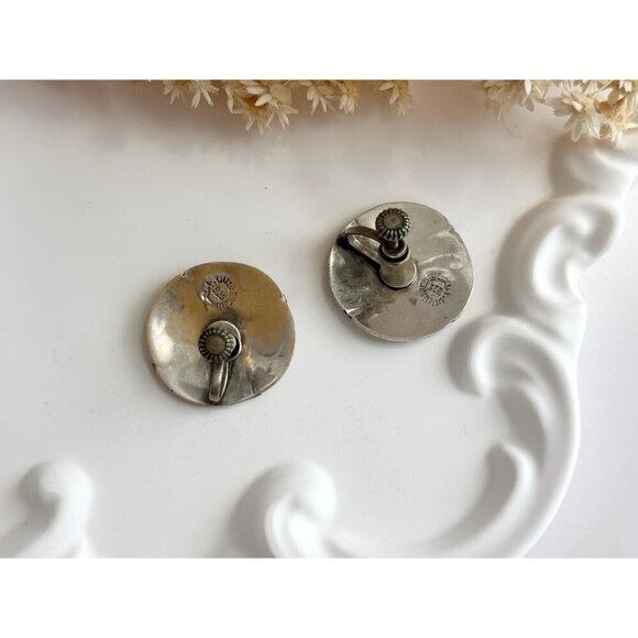 Abalone Geometric Modernist Taxco Sterling Silver Mexican Made Southwest Studs - Picture 6 of 9